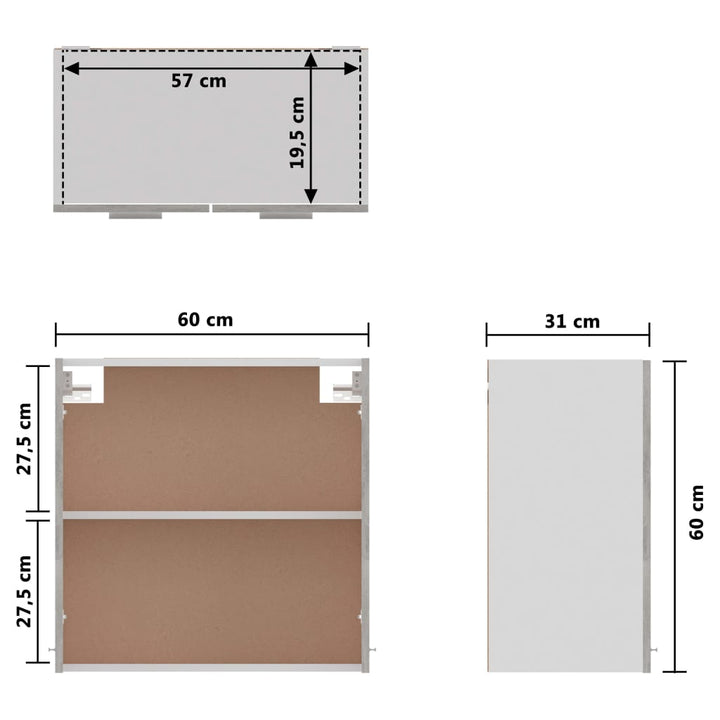 Hängeschrank 60X31X60 Cm Holzwerkstoff Betongrau