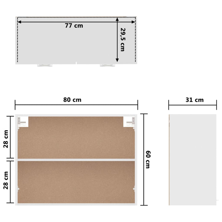 Hängeschrank 80X31X60 Cm Holzwerkstoff Hochglanz-Weiß