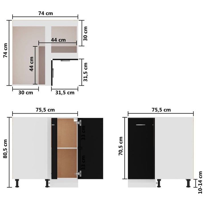 Eckunterschrank 75,5X75,5X81,5 Cm Holzwerkstoff Schwarz