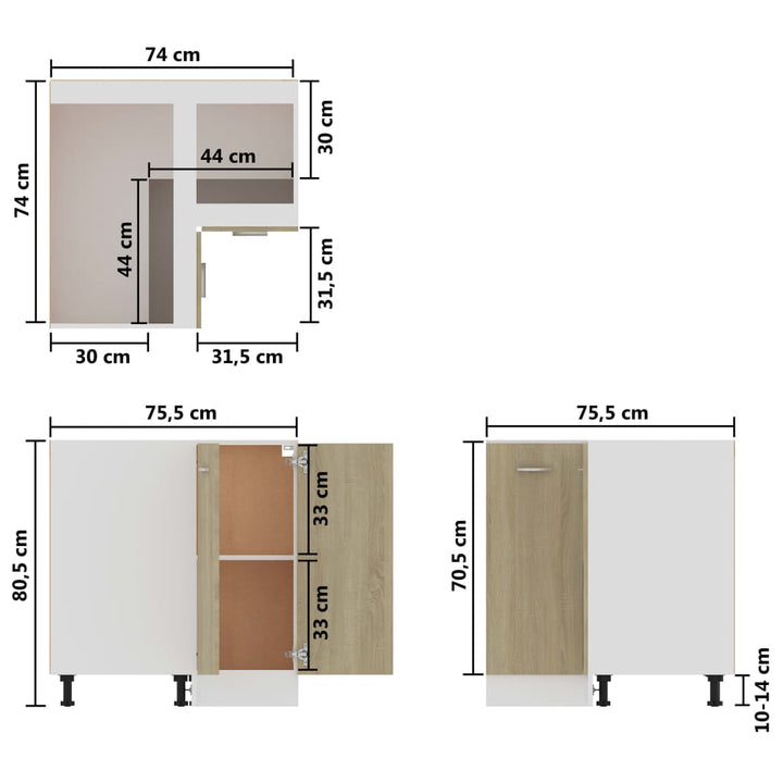 Eckunterschrank Sonoma-Eiche 75,5X75,5X81,5 Cm Holzwerkstoff Sonoma Eiche