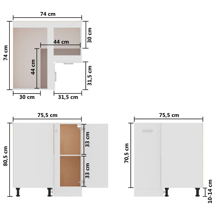 Eckunterschrank 75,5X75,5X81,5 Cm Holzwerkstoff Hochglanz-Weiß