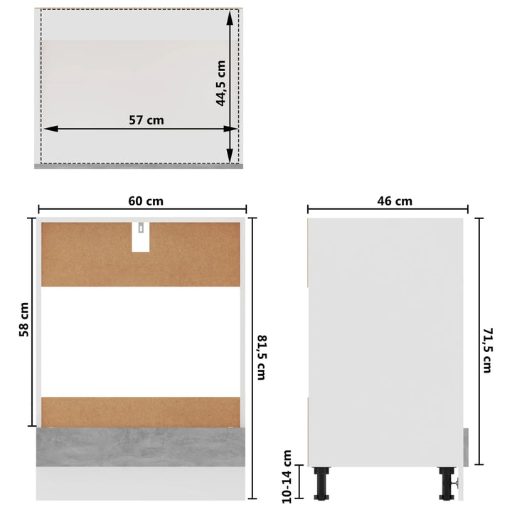 Herdumbauschrank 60X46X81,5 Cm Holzwerkstoff Betongrau