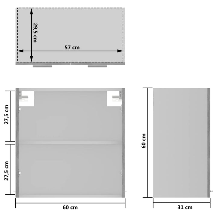 Hängeglasschrank 60X31X60 Cm Holzwerkstoff Betongrau