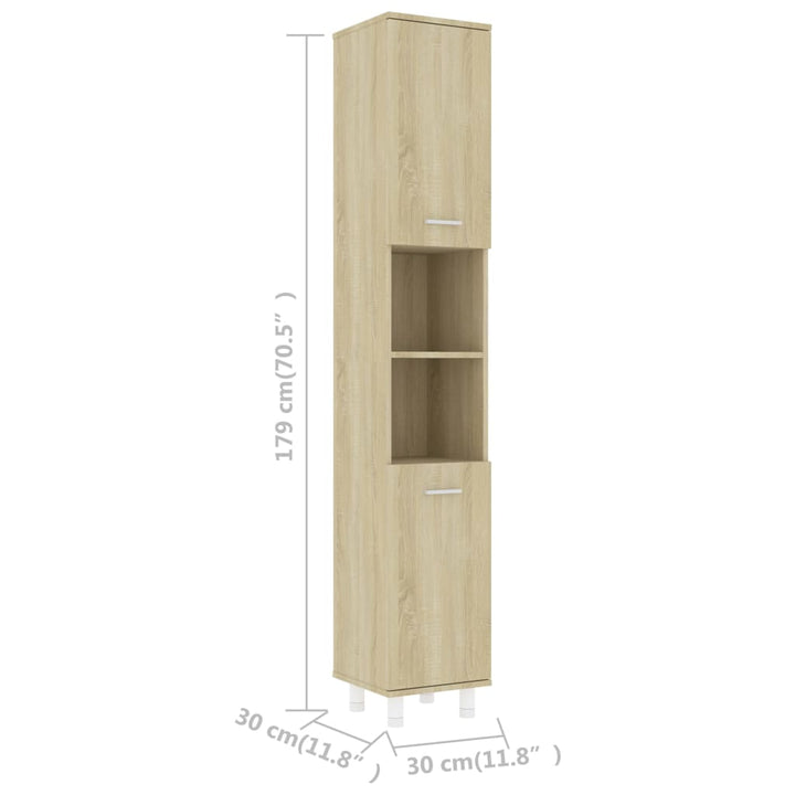 Badezimmerschrank Sonoma-Eiche 30X30X179 Cm Holzwerkstoff