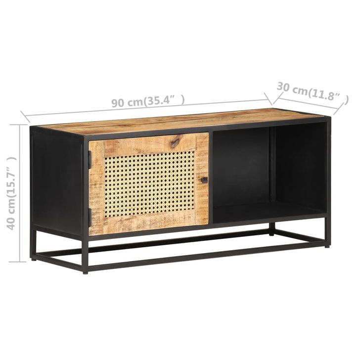 Tv-Schrank 90X30X40 Cm Raues Mangoholz Und Wiener Geflecht