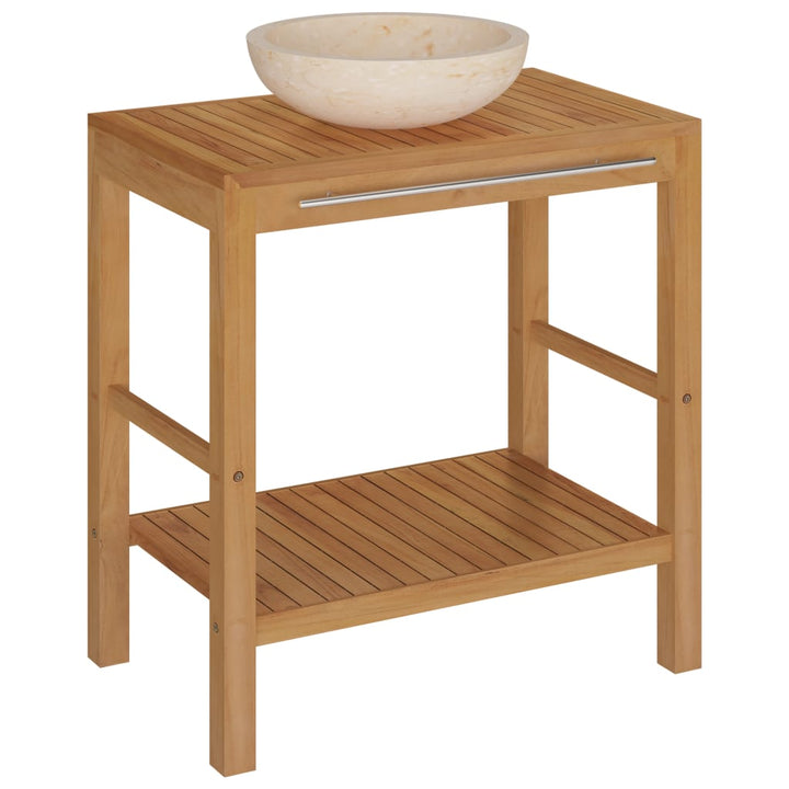 Waschtisch Massivholz Teak Mit Waschbecken Marmor