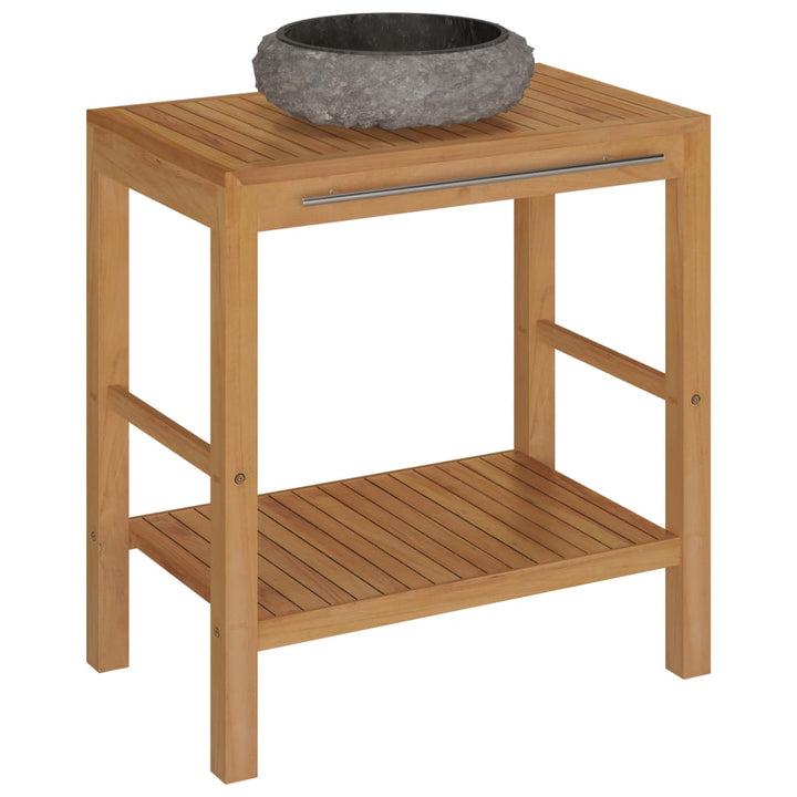 Waschtisch Massivholz Teak Mit Waschbecken Marmor