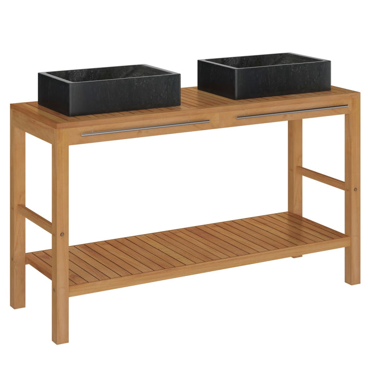 Waschtisch Massivholz Teak Mit Waschbecken Marmor