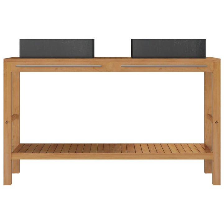 Waschtisch Massivholz Teak Mit Waschbecken Marmor