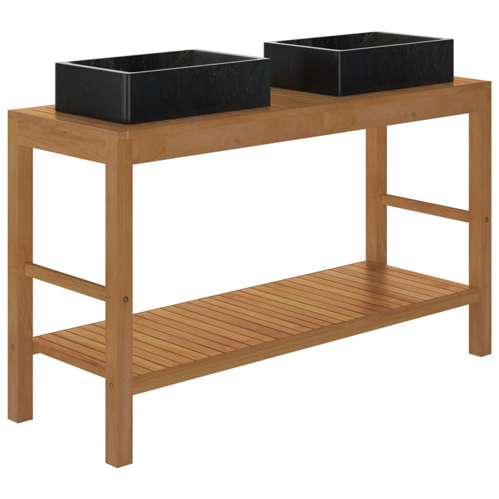 Waschtisch Massivholz Teak Mit Waschbecken Marmor