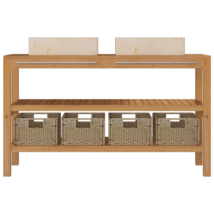 Waschtisch Massivholz Teak Mit Waschbecken Marmor