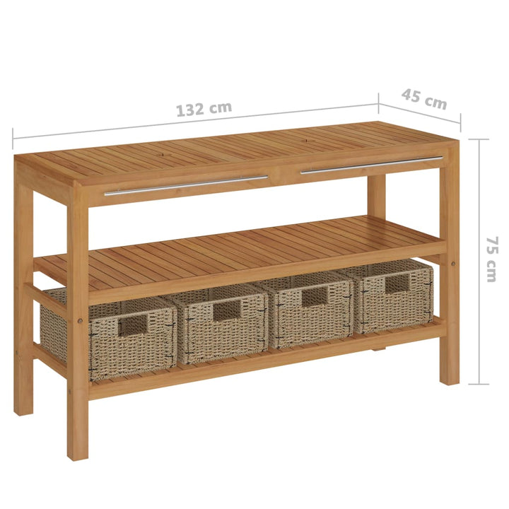 Waschtisch Massivholz Teak Mit Waschbecken Marmor