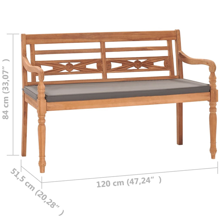 Batavia-Bank Mit Em Kissen Teak Massivholz Dunkelgrau