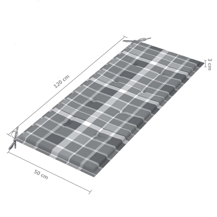 Klappbare Gartenbank Mit Auflage 118 Cm Bambus Graues Karomuster