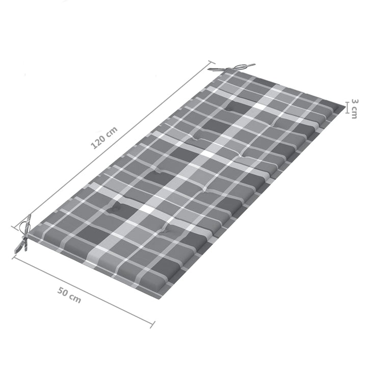 Gartenbank Mit Auflage 120 Cm Bambus Graues Karomuster