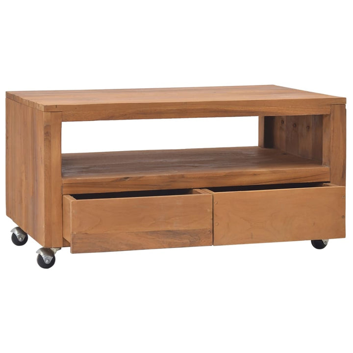 Tv-Schrank Mit Rollen Teak Massivholz