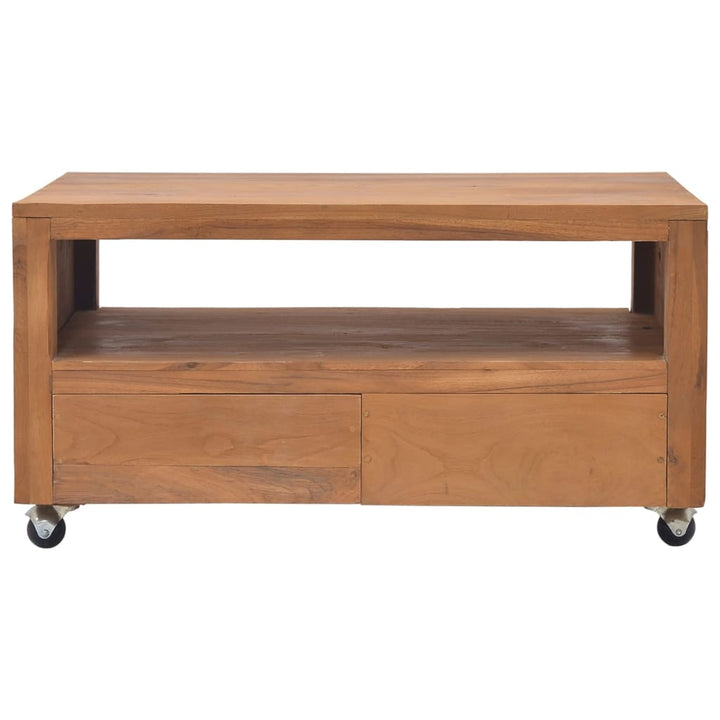 Tv-Schrank Mit Rollen Teak Massivholz