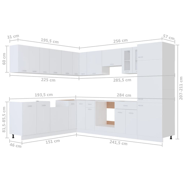 14-Tlg. Küchenzeile Weiß Holzwerkstoff