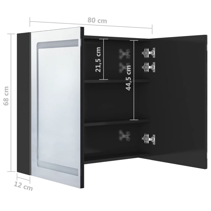 Led-Spiegelschrank Fürs Bad Glänzend Schwarz 80X12X68 Cm