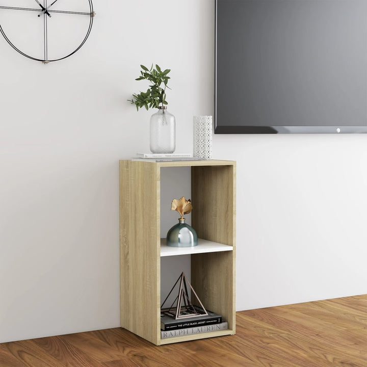 Tv-Schrank Weiß Sonoma-Eiche 72X35X36,5 Cm Holzwerkstoff Weiß Und Sonoma-Eiche