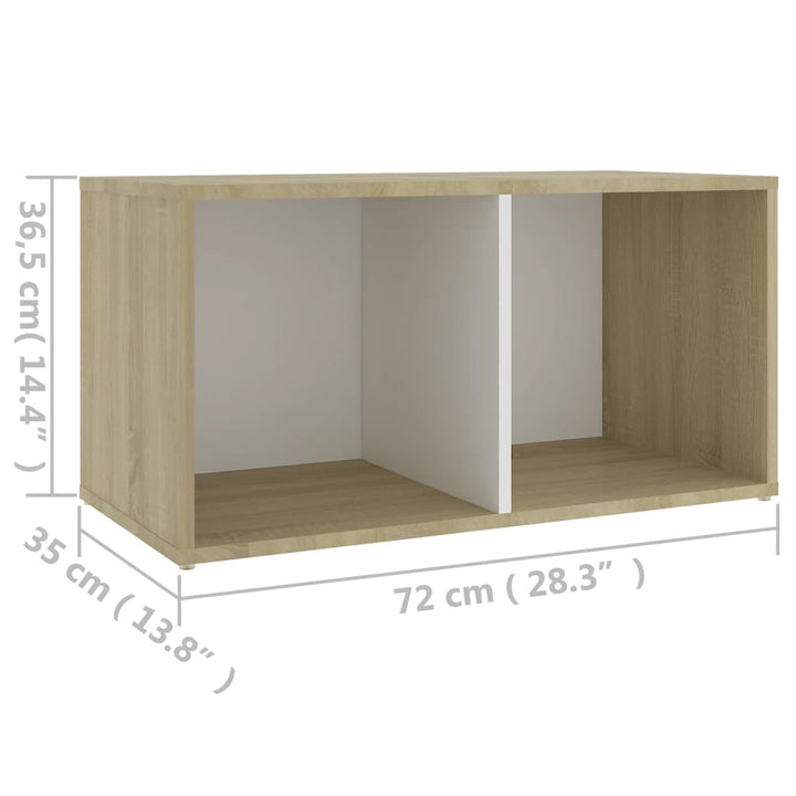 Tv-Schrank Weiß Sonoma-Eiche 72X35X36,5 Cm Holzwerkstoff Weiß Und Sonoma-Eiche