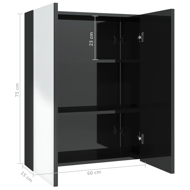 Bad-Spiegelschrank 60X15X75 Cm Mdf Glänzendes Schwarz