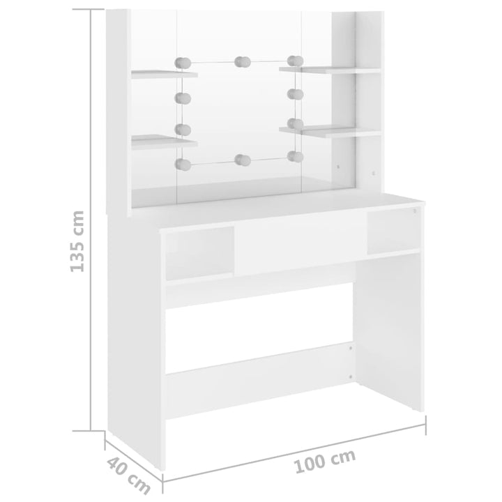 Schminktisch Mit Led-Beleuchtung 100X40X135 Cm Mdf