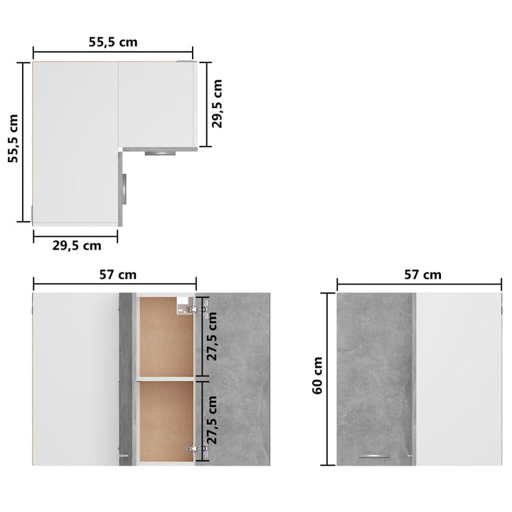 Eckhängeschrank 57X57X60 Cm Holzwerkstoff Betongrau