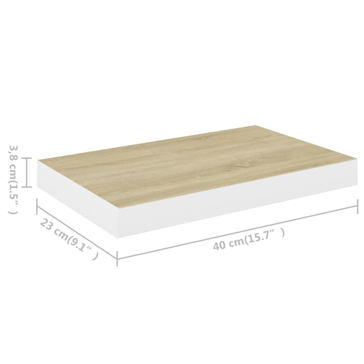 Schweberegal Eichenoptik Und Weiß 40X23X3,8 Cm Mdf Eichefarben Und Weiß