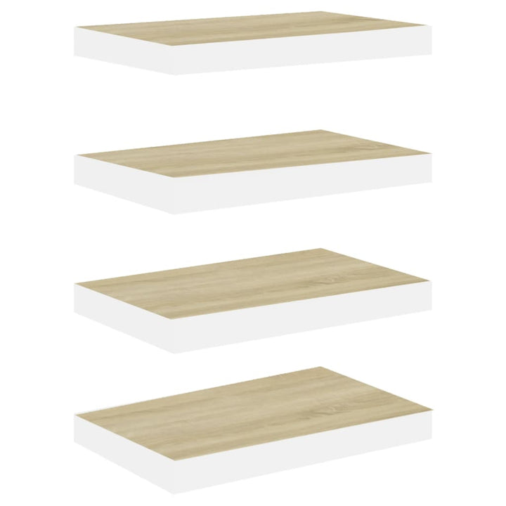 Schweberegale 4 Stk. Eichen-Optik Und Weiß 40X23X3,8 Cm Mdf Eichefarben Und Weiß