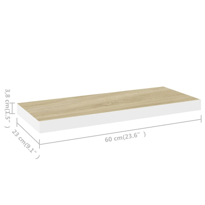 Schweberegal Eichen-Optik Und Weiß 60X23,5X3,8 Cm Mdf Eichefarben Und Weiß