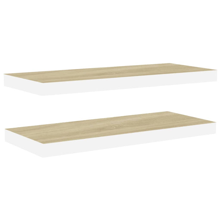 Schweberegale 2 Stk. Eichen-Optik Und Weiß 60X23,5X3,8 Cm Mdf Eichefarben Und Weiß