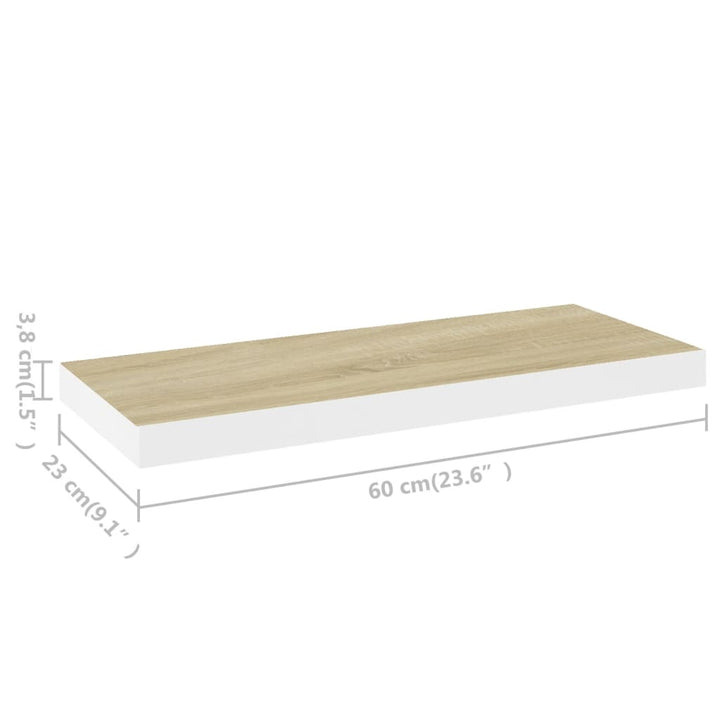 Schweberegale 2 Stk. Eichen-Optik Und Weiß 60X23,5X3,8 Cm Mdf Eichefarben Und Weiß