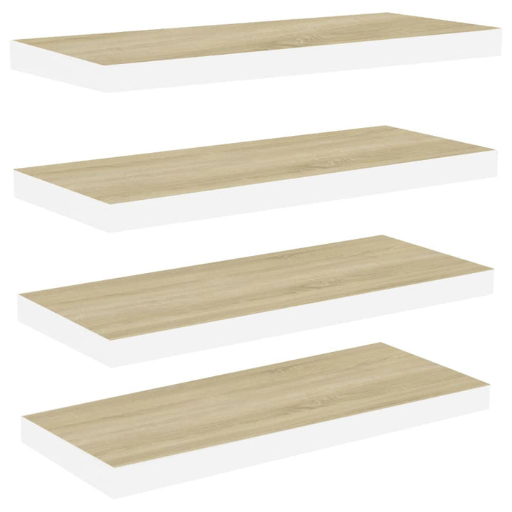 Schweberegale 4 Stk. Eichen-Optik Und Weiß 60X23,5X3,8 Cm Mdf Eichefarben Und Weiß