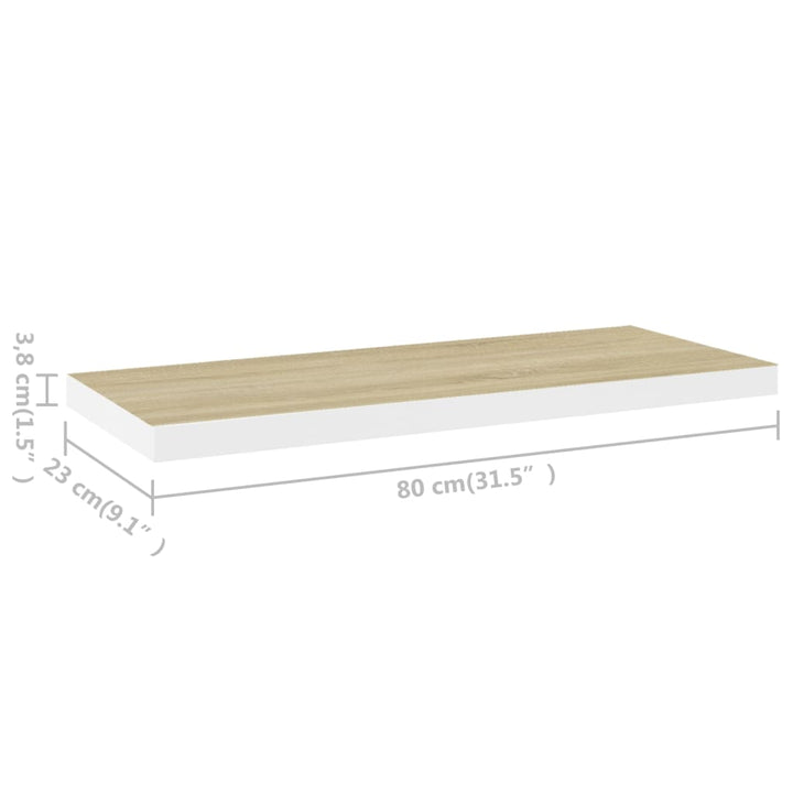 Schweberegal Eichen-Optik Und Weiß 80X23,5X3,8 Cm Mdf Eichefarben Und Weiß