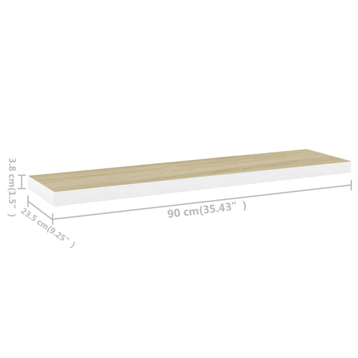 Schweberegal Eichenoptik Und Weiß 90X23,5X3,8 Cm Mdf Eichefarben Und Weiß