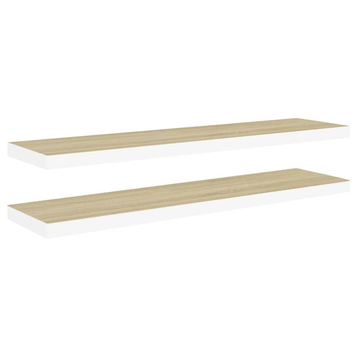 Schweberegale 2 Stk. Eiche Und Weiß 90X23,5X3,8 Cm Mdf Eichefarben Und Weiß