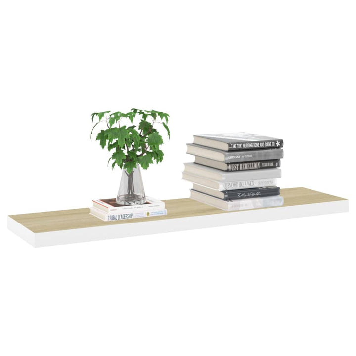 Schweberegale 2 Stk. Eichen-Optik Und Weiß 120X23,5X3,8 Cm Mdf Eichefarben Und Weiß