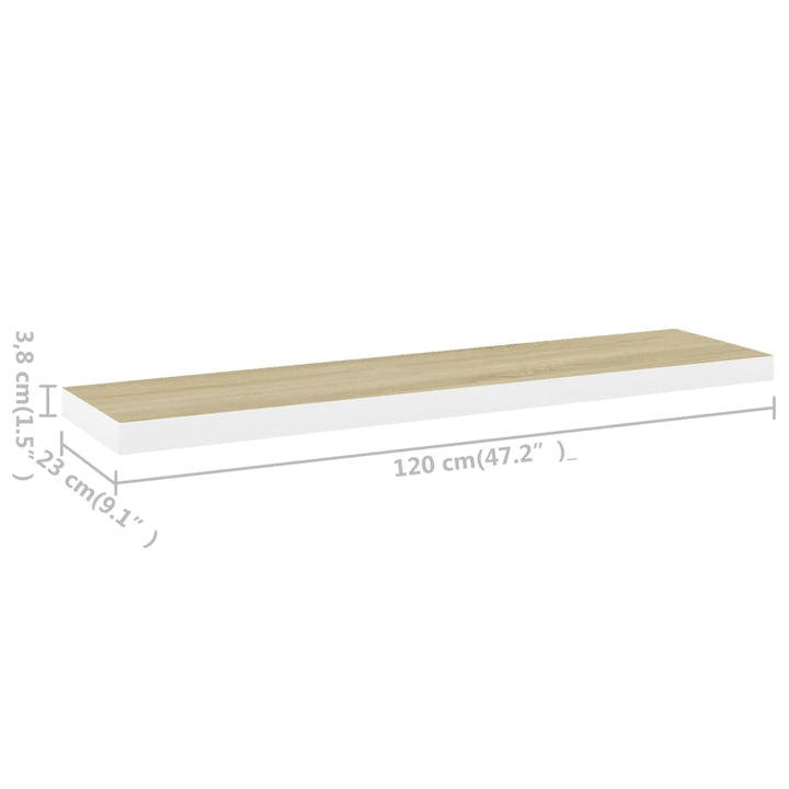 Schweberegale 2 Stk. Eichen-Optik Und Weiß 120X23,5X3,8 Cm Mdf Eichefarben Und Weiß