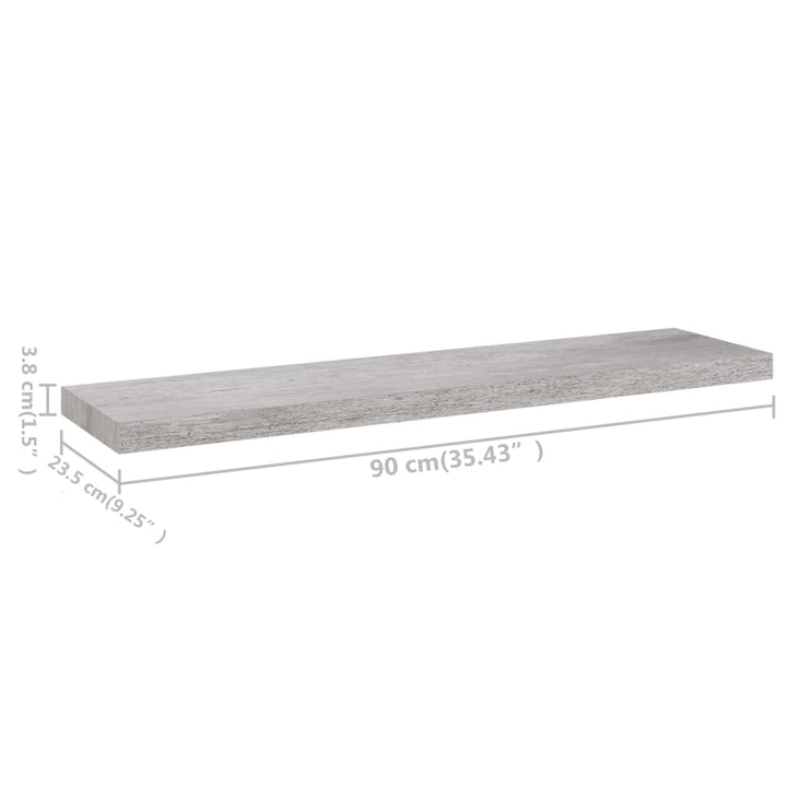 Schweberegal 90X23,5X3,8 Cm Mdf Betongrau