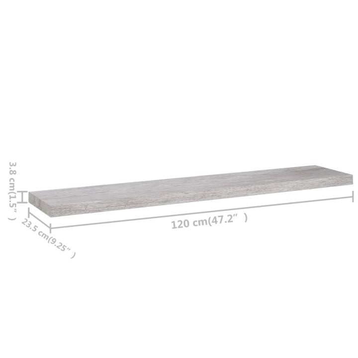 Schweberegale 2 Stk. 120X23,5X3,8 Cm Mdf Betongrau