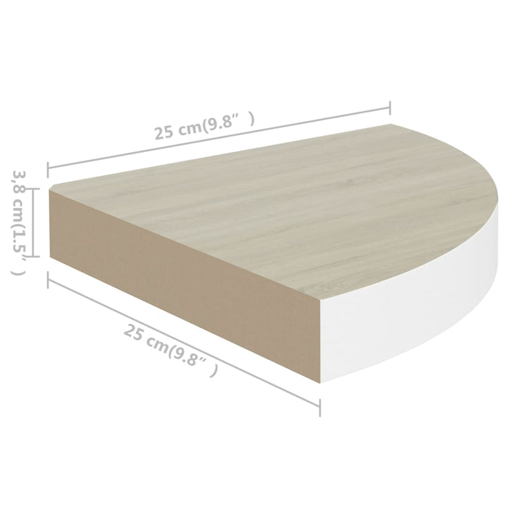 Eck-Schweberegal Eichen-Optik Und Weiß 25X25X3,8 Cm Mdf Eichefarben Und Weiß