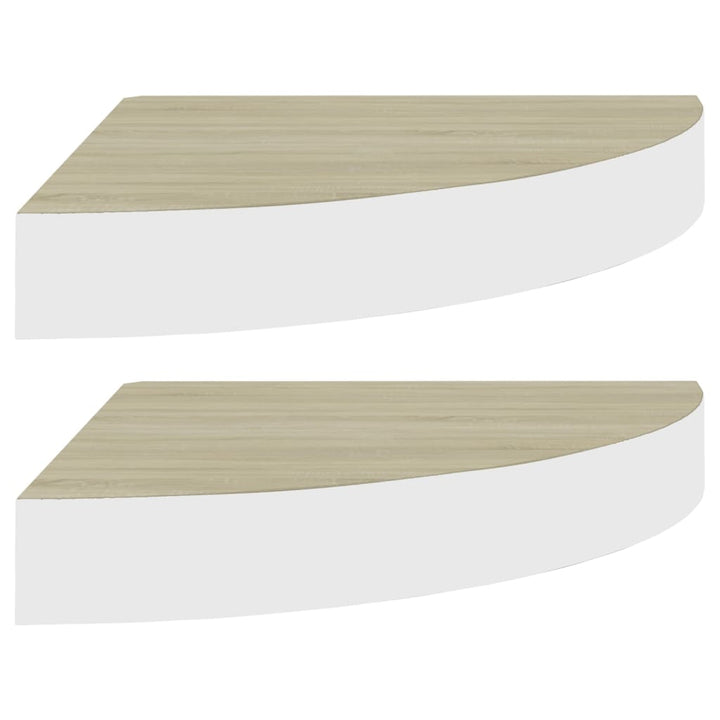 Eck-Wandregal 2 Stk. Eiche Und Weiß 25X25X3,8 Cm Mdf Eichefarben Und Weiß