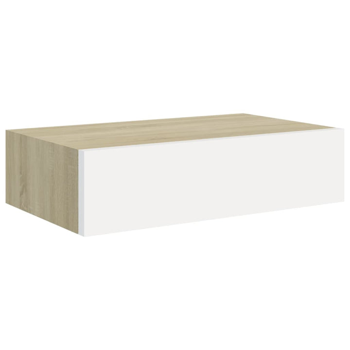 Wandregal Mit Schublade Eichen-Optik Und Weiß 40X23,5X10 Cm Mdf Eichefarben Und Weiß