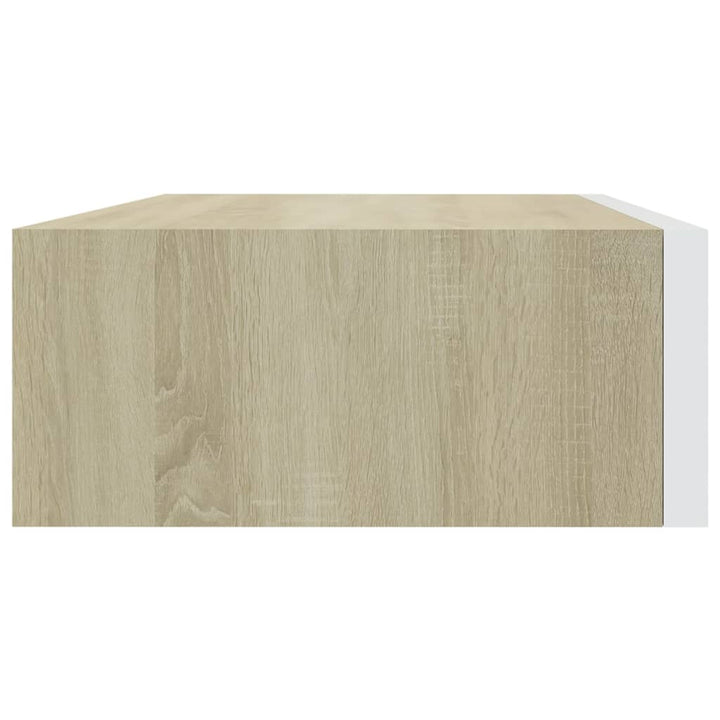 Wandregal Mit Schublade Eichen-Optik Und Weiß 40X23,5X10 Cm Mdf Eichefarben Und Weiß