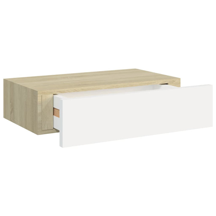 Wandregal Mit Schublade Eichen-Optik Und Weiß 40X23,5X10 Cm Mdf Eichefarben Und Weiß