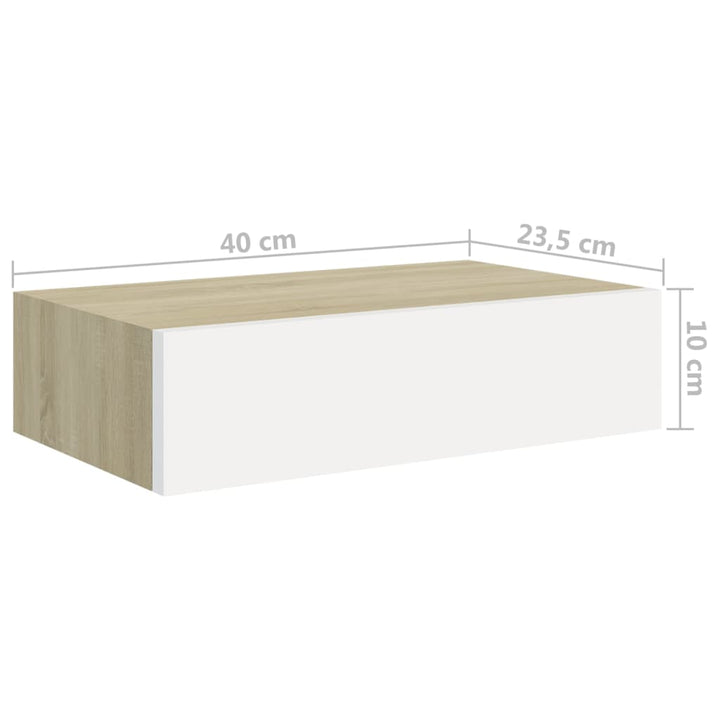 Wandregal Mit Schublade Eichen-Optik Und Weiß 40X23,5X10 Cm Mdf Eichefarben Und Weiß