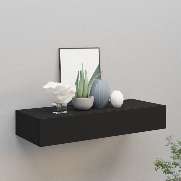 Wandregal Mit Schublade 40X23,5X10 Cm Mdf Schwarz