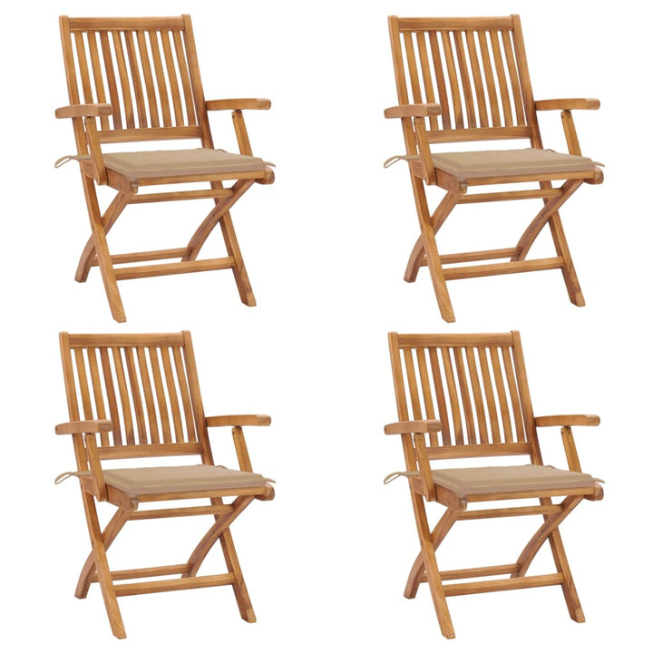 Klappbare Gartenstühle Mit Kissen 4 Stk. Massivholz Teak Beige