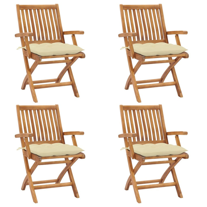 Gartenstühle 2 Stk. Mit Weißen Kissen Massivholz Teak Creme